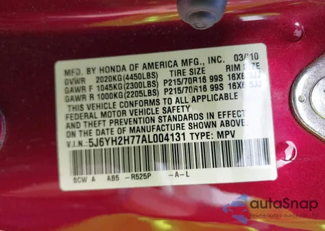 2010 Honda Element Ex from USA, damaged, VIN 5J6YH2H77AL004131